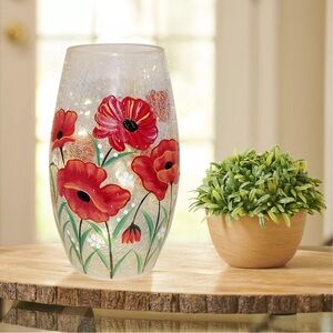 Floral Glass Vase with Red Poppies